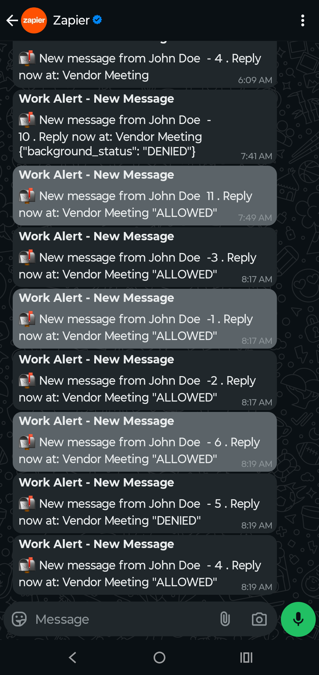 Security WhatsApp Message